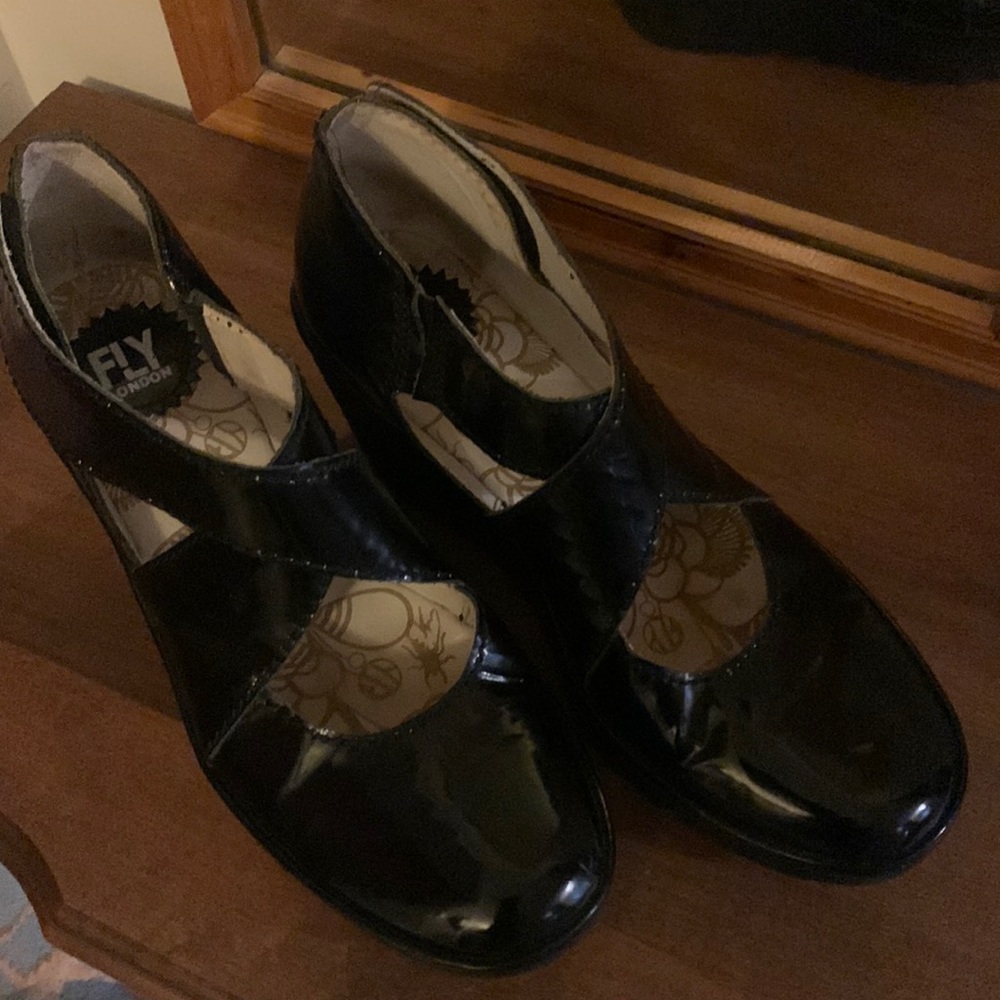 Black patent Fly London shoes Size 8 or 39